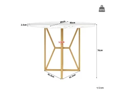 Mesa redonda 80x80x76 cm - Estructura de metal - acabado con diseño de mármol - Para 2 a 6 personas - Blanco y Dorado