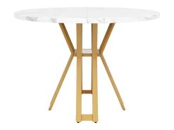 Mesa redonda 100x100x76 cm - Estructura de metal - acabado con diseño de mármol - Para 2 a 6 personas - Blanco y Dorado
