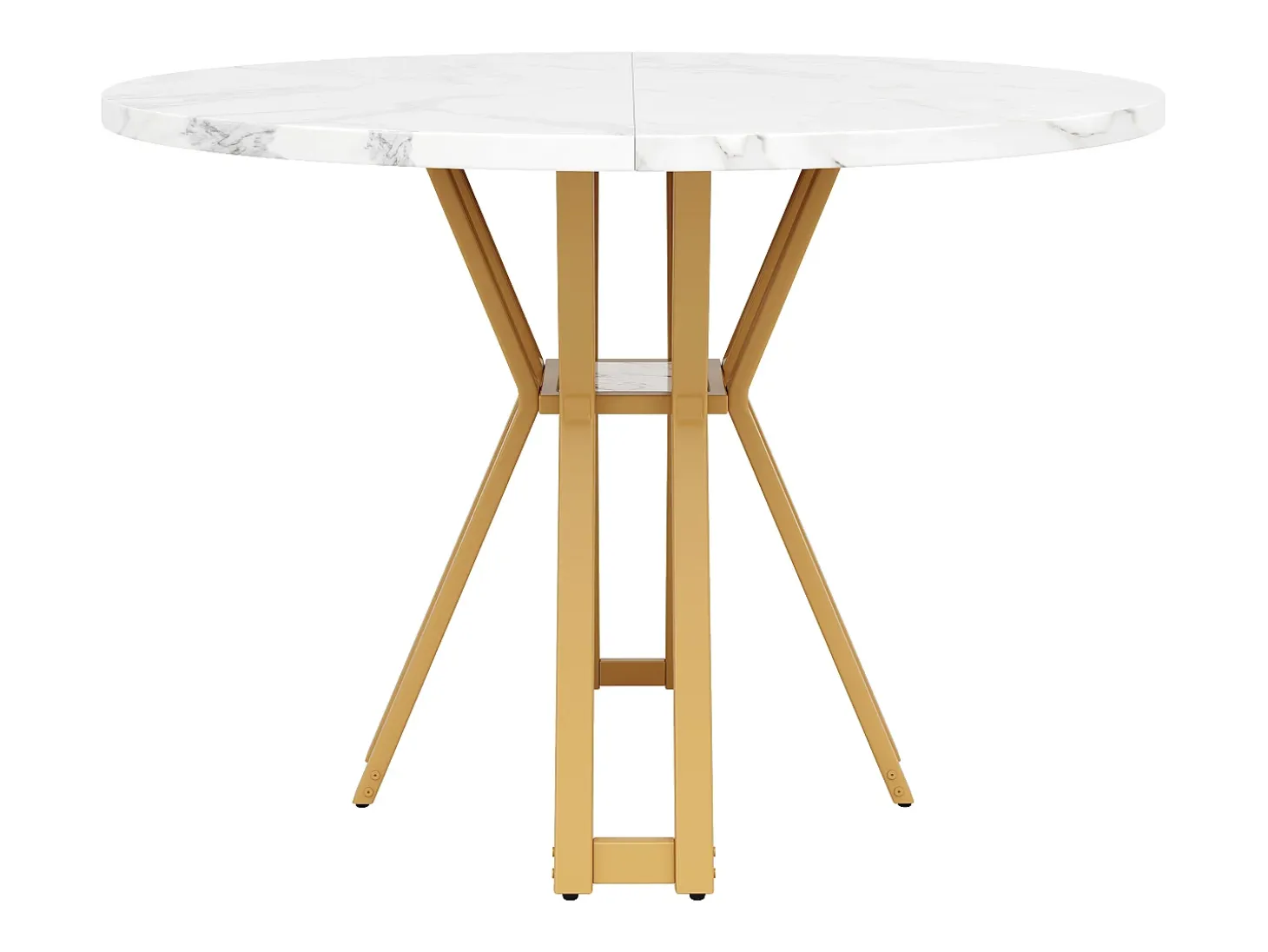 Mesa redonda 100x100x76 cm - Estructura de metal - acabado con diseño de mármol - Para 2 a 6 personas - Blanco y Dorado