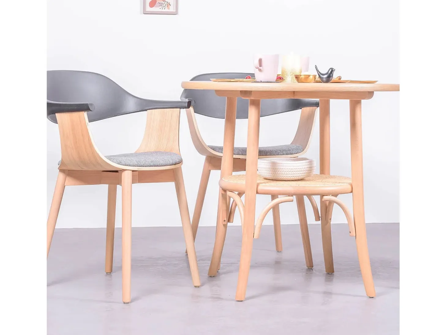 Mesa retro redonda estilo vintage en madera de fresno natural (80cm) - Oldhouse - Fresno Natural