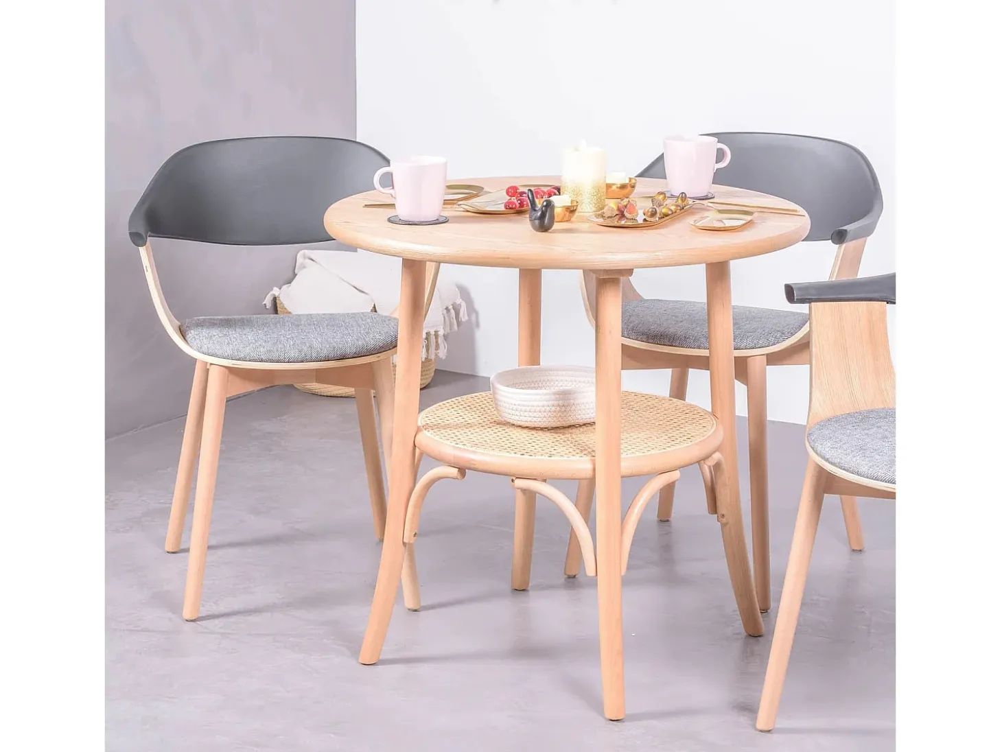 Mesa retro redonda estilo vintage en madera de fresno natural (80cm) - Oldhouse - Fresno Natural