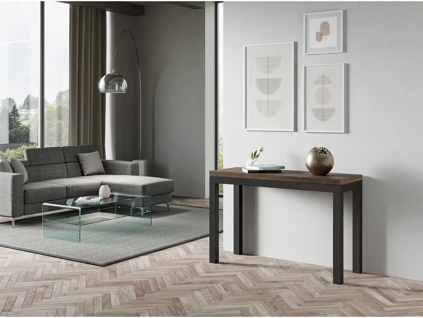 Mesa tipo libro 120x45/90 cm Everyday Double Nogal estructura Antracita