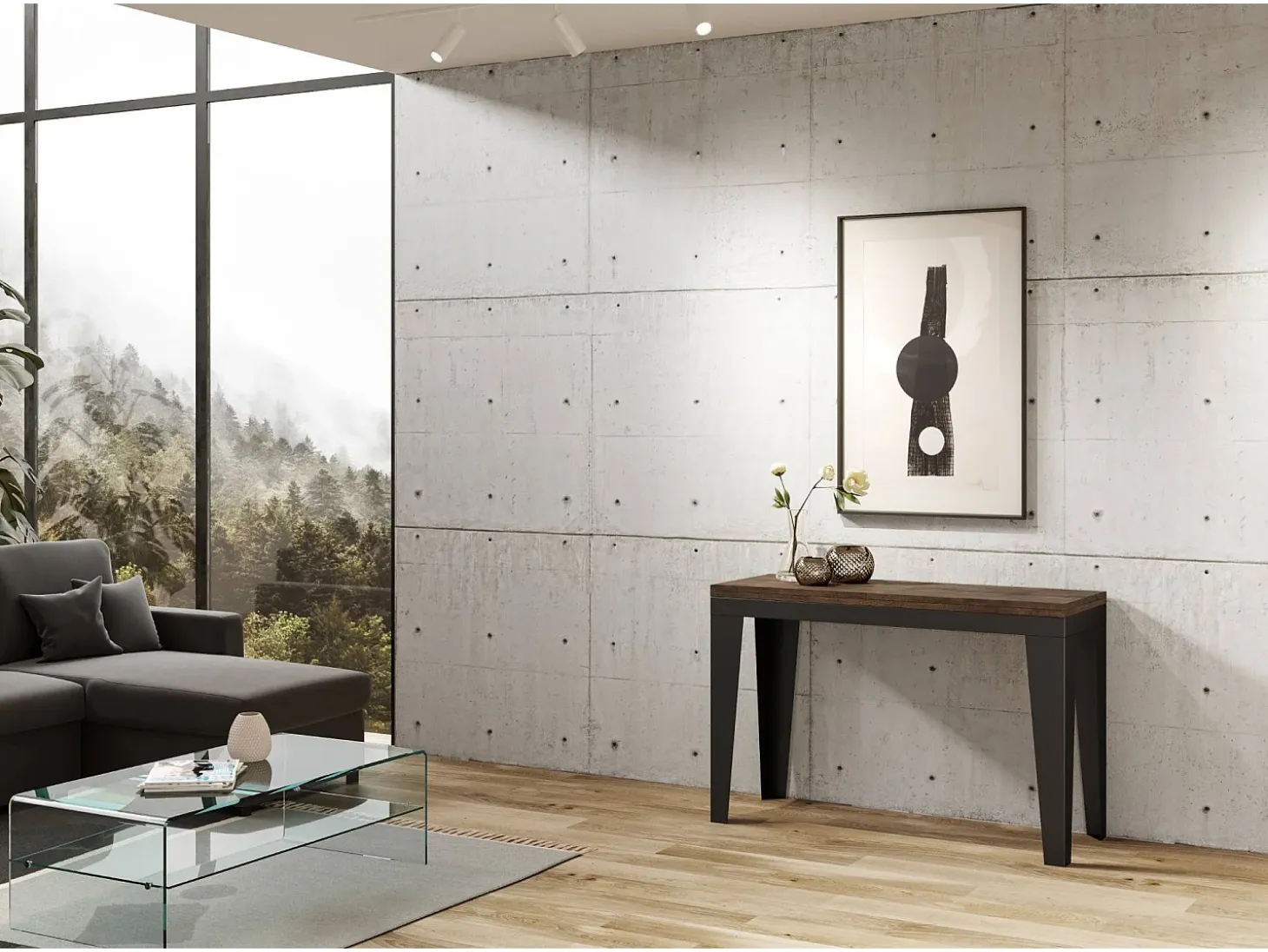 Mesa tipo libro 120/200x45/90 cm Flame Double Nogal estructura Antracita