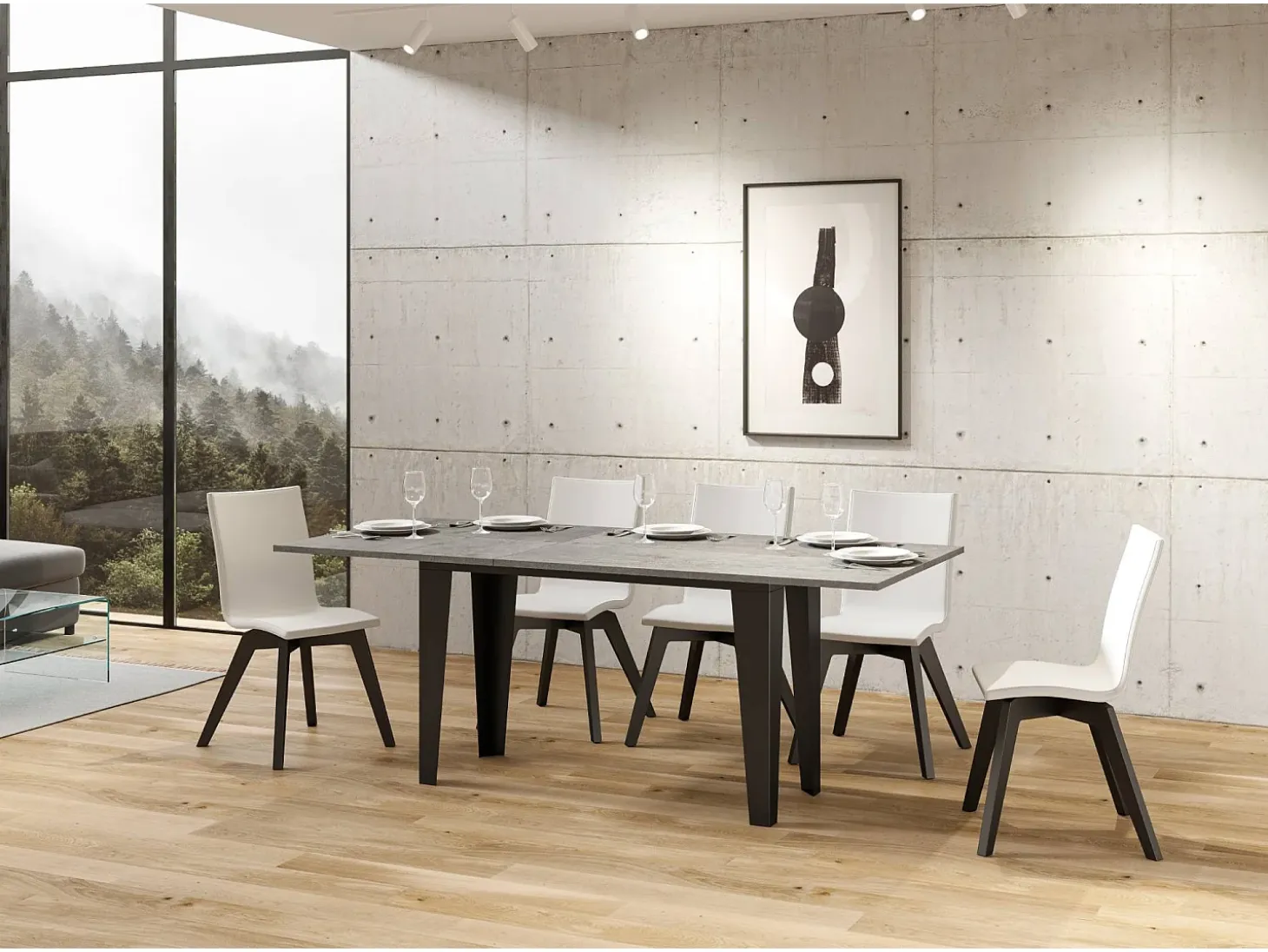 Mesa tipo libro 120/200x45/90 cm Flame Double Cemento estructura Antracita