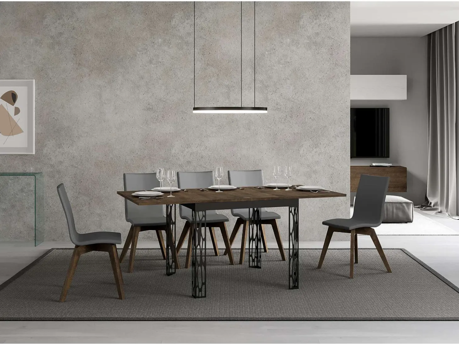 Mesa tipo libro 90x90/180 cm Ghibli Libra Nogal estructura Antracita