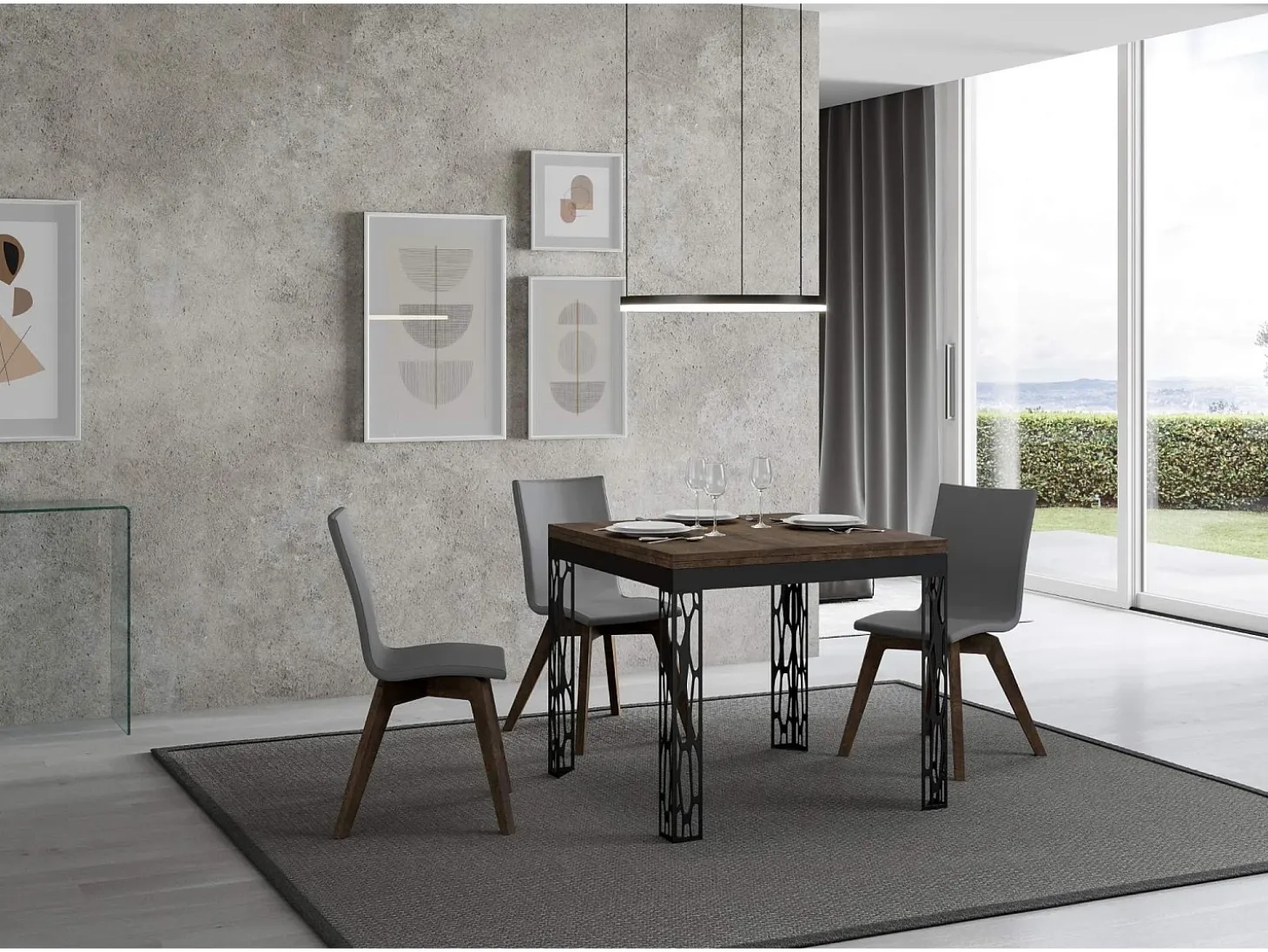 Mesa tipo libro 90x90/180 cm Ghibli Libra Nogal estructura Antracita