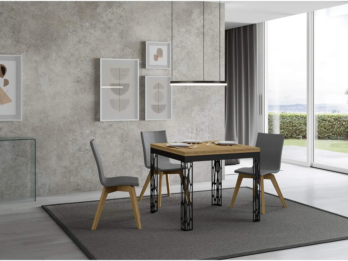 Mesa tipo libro 90x90/180 cm Ghibli Libra Roble Natural estructura Antracita