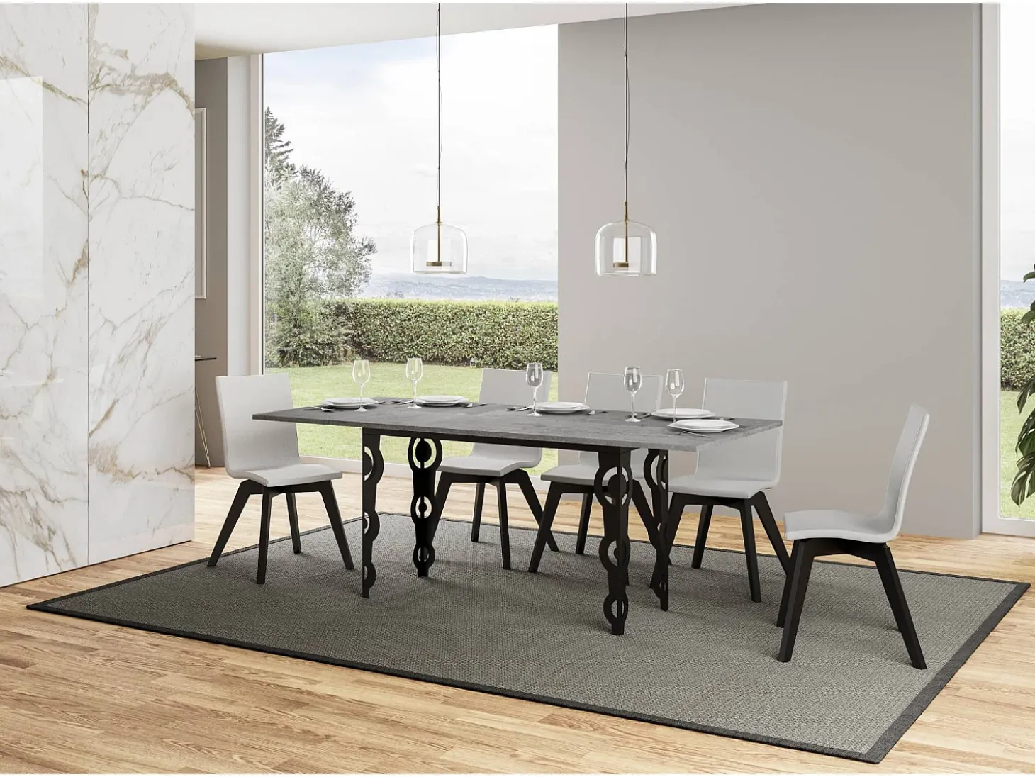 Mesa tipo libro 120/200x45/90 cm Karamay Double Cemento estructura Antracita