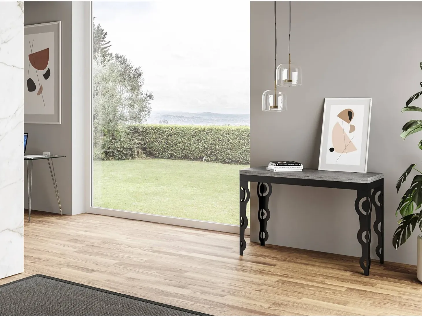 Mesa tipo libro 120x45/90 cm Karamay Double Cemento estructura Antracita