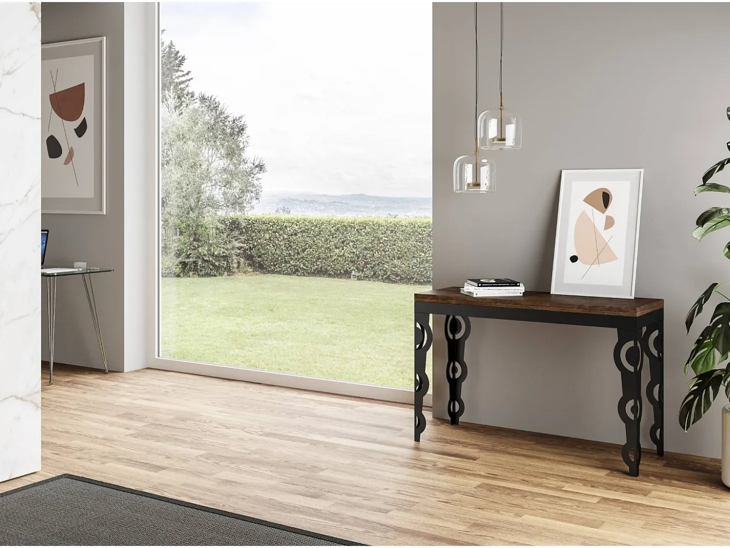 Mesa tipo libro 120x45/90 cm Karamay Double Nogal estructura Antracita