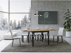 Mesa tipo libro 90x90/180 cm Karamay Libra Roble Natural estructura Antracita