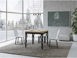 Mesa tipo libro 90x90/180 cm Karamay Libra Roble Natural estructura Antracita