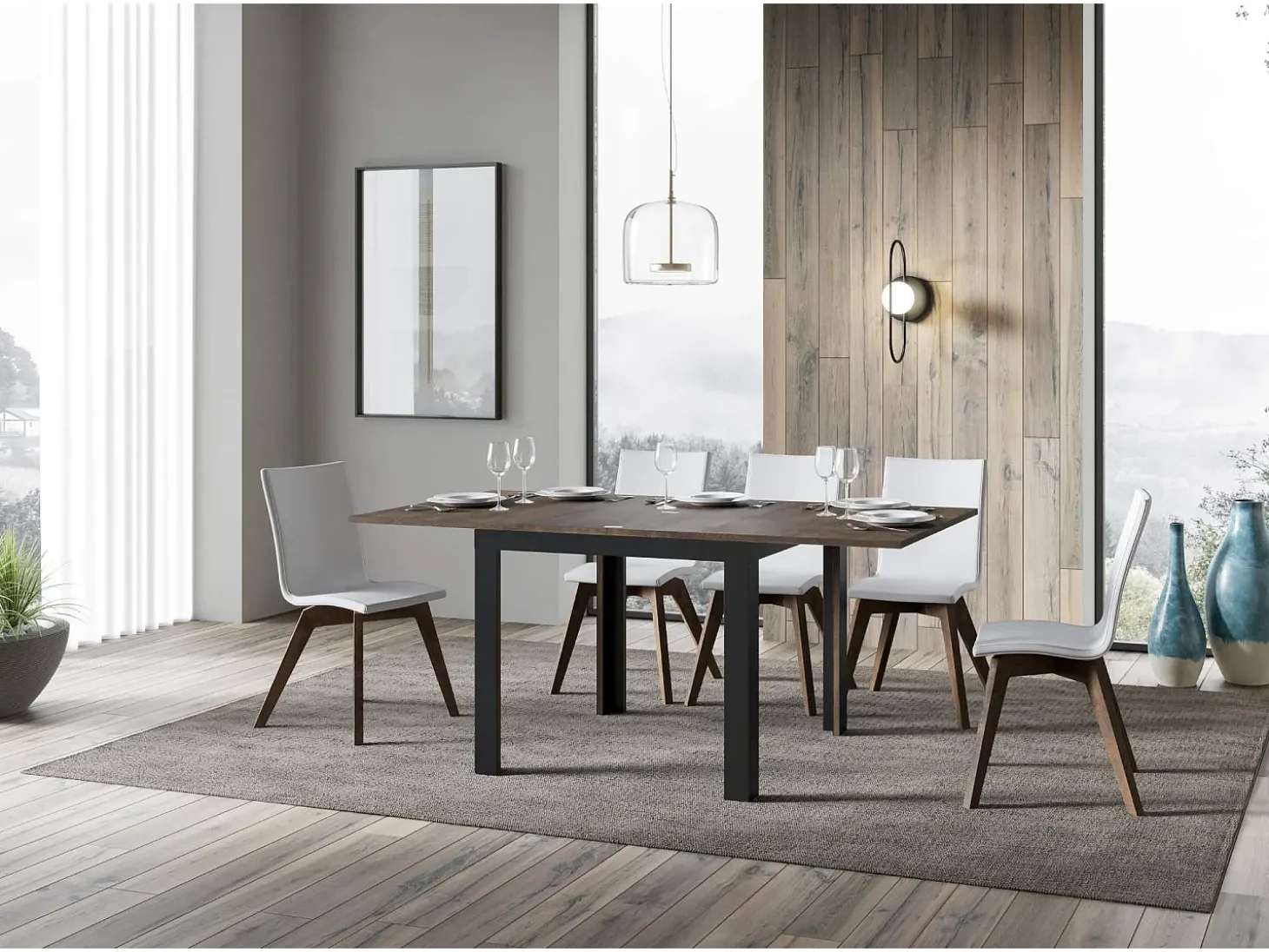 Mesa tipo libro 90x90/180 cm Linea Libra Nogal estructura Antracita