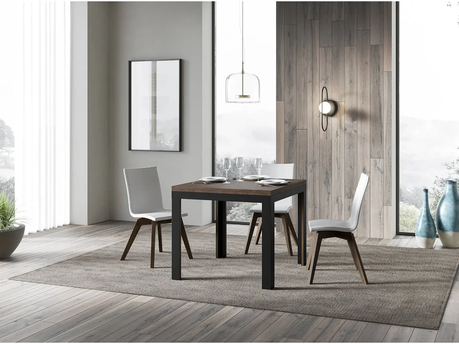 Mesa tipo libro 90x90/180 cm Linea Libra Nogal estructura Antracita