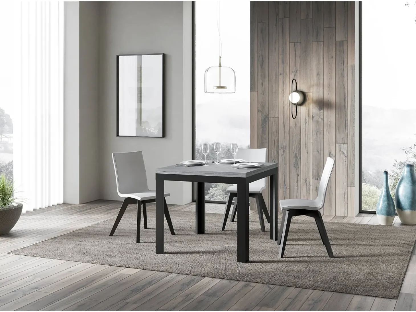 Mesa tipo libro 90x90/180 cm Linea Libra Cemento estructura Antracita