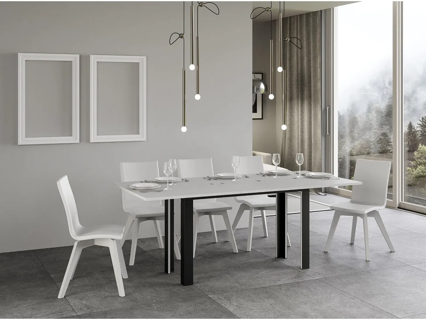 Mesa tipo libro 120/200x45/90 cm Linea Double Fresno Blanco estructura Antracita