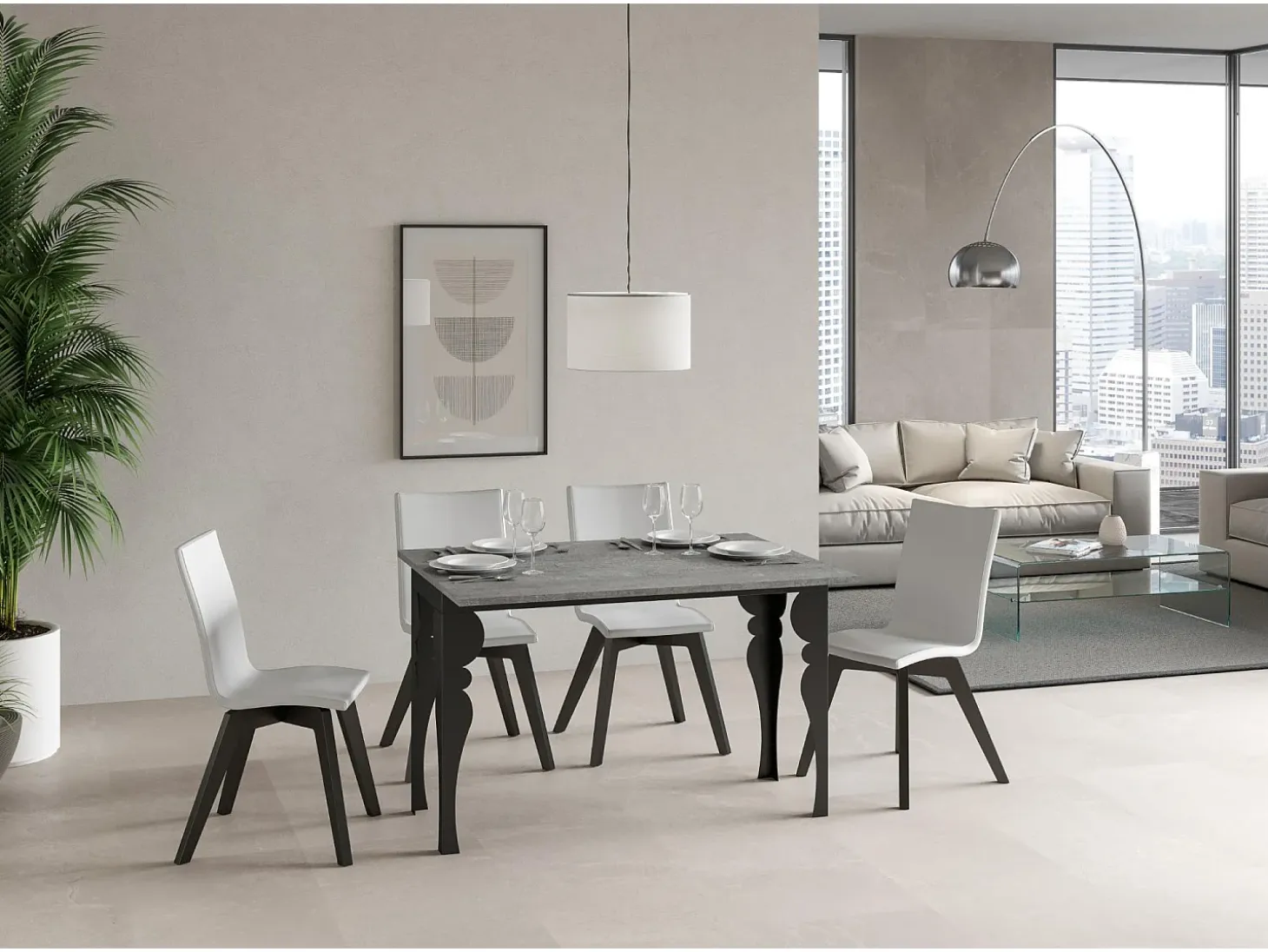Mesa tipo libro 120/200x45/90 cm Paxon Double Cemento estructura Antracita