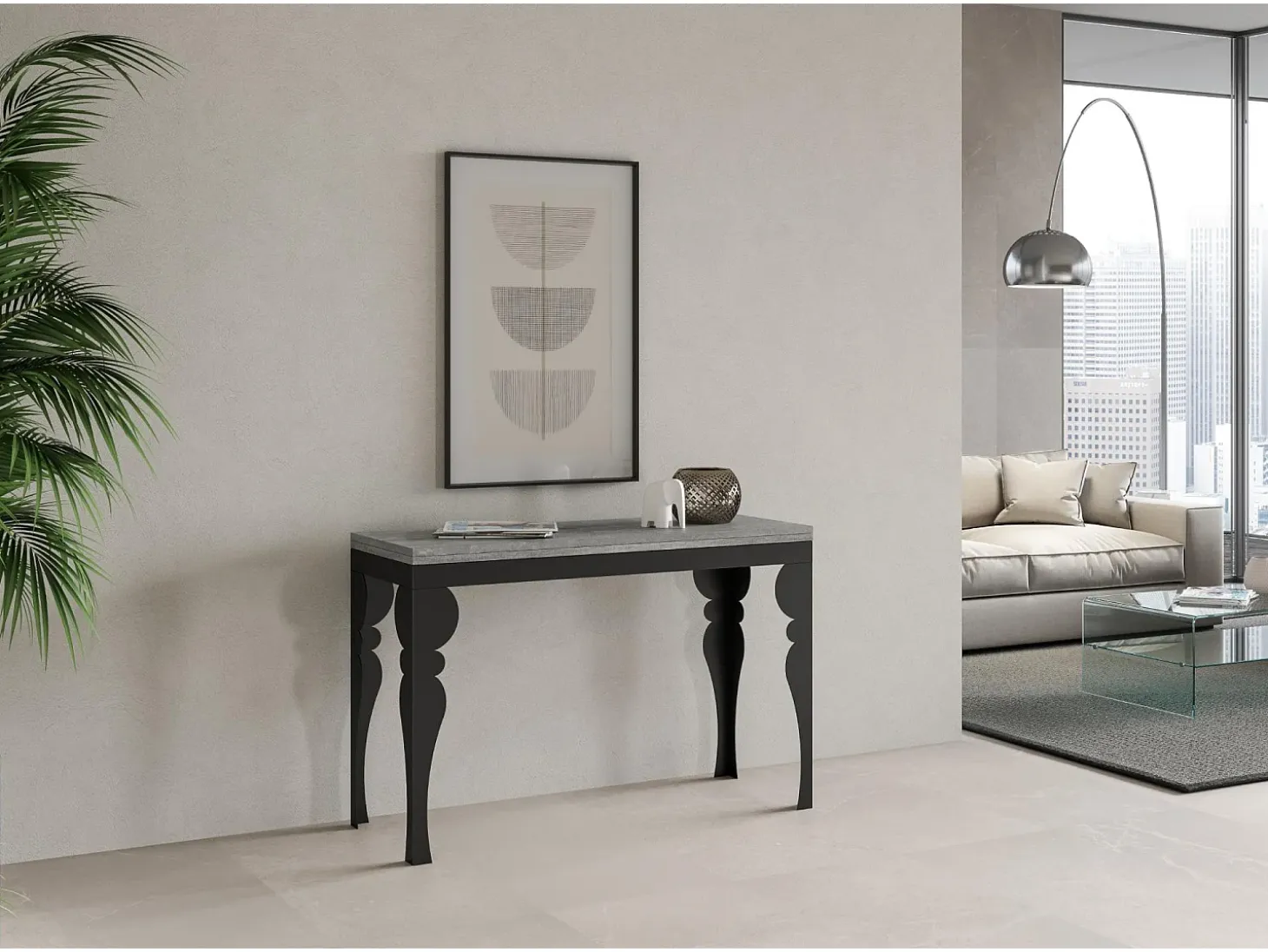 Mesa tipo libro 120/200x45/90 cm Paxon Double Cemento estructura Antracita