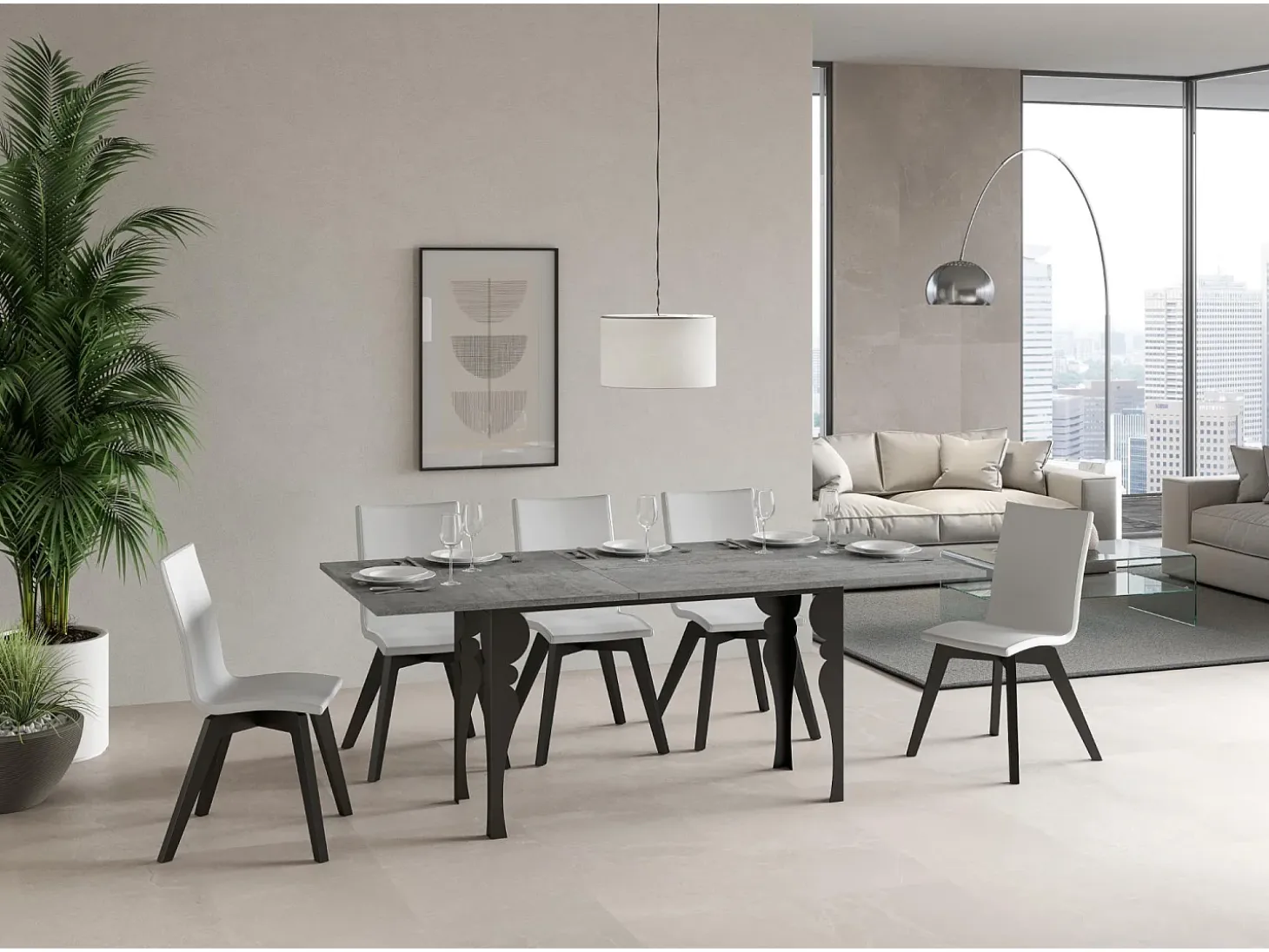 Mesa tipo libro 120/200x45/90 cm Paxon Double Cemento estructura Antracita