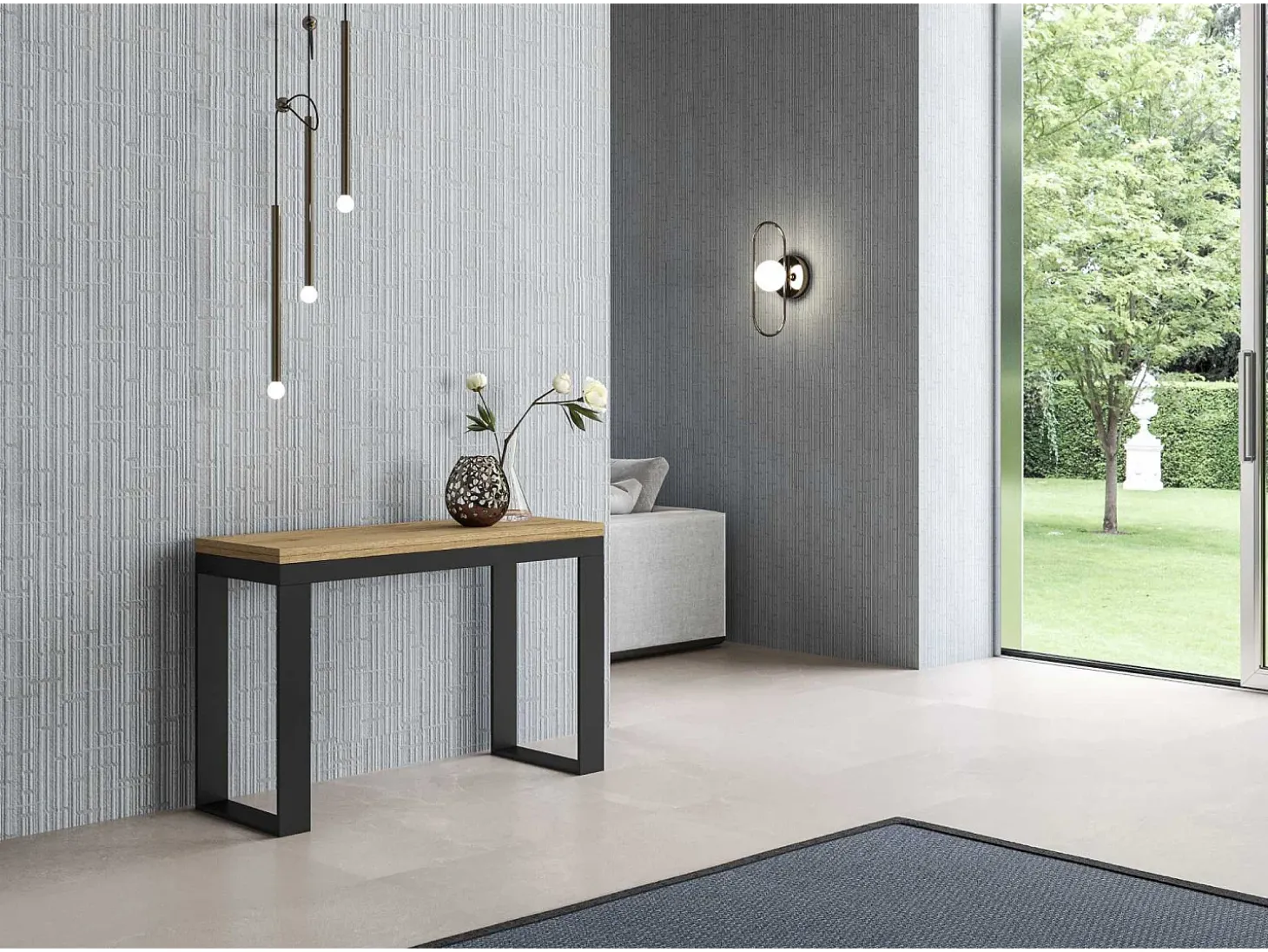 Mesa tipo libro 120x45/90 cm Tecno Double Roble Natural estructura Antracita