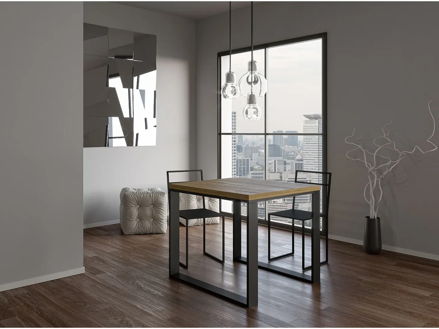 Mesa tipo libro 90x90/180 cm Tecno Libra Roble Natural estructura Antracita