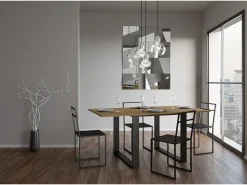 Mesa tipo libro 90x90/180 cm Tecno Libra Roble Natural estructura Antracita