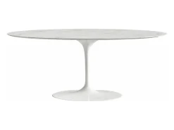 Mesa tulipán ovalada de mármol blanco con base brillante 160 cm-Bandeja Mármol negro de Marquinia-Anchura 240 cm-Color de los pies Blanco mate