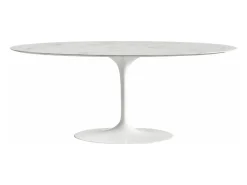 Mesa tulipán ovalada de mármol blanco con base brillante 160 cm-Bandeja Mármol blanco de Carrara-Anchura 160 cm-Color de los pies Blanco brillante