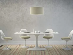 Mesa tulipán ovalada de mármol blanco con base brillante 160 cm-Bandeja Mármol negro de Marquinia-Anchura 200 cm-Color de los pies Blanco mate