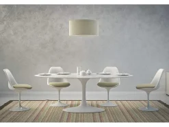 Mesa tulipán ovalada negro mate con base negro mate 225 cm-Color de la bandeja Blanco mate-Anchura 200 cm-Color de los pies Blanco brillante