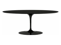 Mesa tulipán ovalada negro mate con base negro mate 225 cm-Color de la bandeja Blanco mate-Anchura 180 cm-Color de los pies Blanco brillante