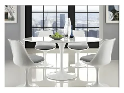 Mesa tulipán redonda 140 cm blanco mate-Color de la bandeja Negro mate-Diámetro 130 cm-Color de los pies Negro brillante
