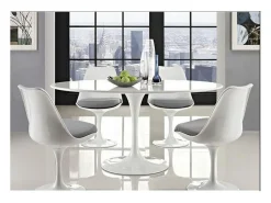 Mesa tulipán redonda 140 cm blanco mate-Color de la bandeja Blanco mate-Diámetro 90 cm-Color de los pies Blanco mate
