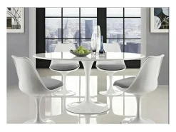 Mesa tulipán redonda 140 cm blanco mate-Color de la bandeja Negro mate-Diámetro 120 cm-Color de los pies Blanco mate