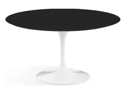 Mesa tulipán redonda 140 cm blanco mate-Color de la bandeja Negro mate-Diámetro 60 cm-Color de los pies Negro brillante