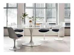 Mesa tulipán redonda, 110 cm, mármol negro, base negro mate-Bandeja Mármol marrón Emperador-Diámetro 180 cm-Color de los pies Negro brillante