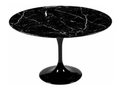 Mesa tulipán redonda, 110 cm, mármol negro, base negro mate-Bandeja Mármol negro de Marquinia-Diámetro 120 cm-Color de los pies Negro mate