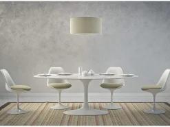 Mesa tulipán redonda, 110 cm, mármol negro, base negro mate-Bandeja Mármol negro de Marquinia-Diámetro 120 cm-Color de los pies Blanco brillante