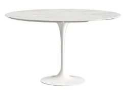 Mesa tulipán redonda, 110 cm, mármol negro, base negro mate-Bandeja Mármol arabescato-Diámetro 130 cm-Color de los pies Blanco brillante