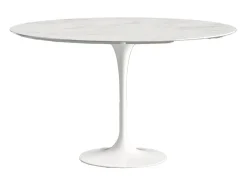 Mesa tulipán redonda, 110 cm, mármol negro, base negro mate-Bandeja Mármol blanco de Carrara-Diámetro 100 cm-Color de los pies Blanco mate