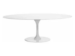 Mesa tulipán redonda extensible de gama alta-Color de la bandeja Blanco mate-Anchura 170/230 cm-Color de los pies Blanco brillante