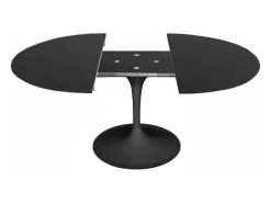 Mesa tulipán redonda extensible de gama alta-Color de la bandeja Negro mate-Anchura 137/187 cm-Color de los pies Negro brillante