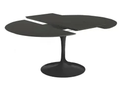 Mesa tulipán redonda extensible de gama alta-Color de la bandeja Negro mate-Anchura 137/187 cm-Color de los pies Negro brillante