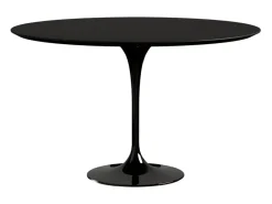 Mesa tulipán redonda extensible de gama alta-Color de la bandeja Negro mate-Anchura 137/187 cm-Color de los pies Negro brillante