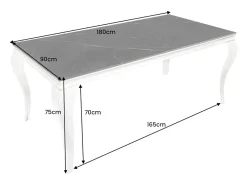 Mesa VELENA – Rectangular 180 cm – Tablero de piedra sinterizada y acero cromado – Estilo barroco