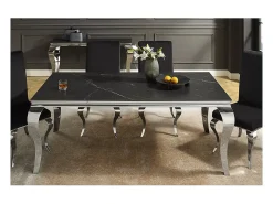 Mesa VELENA – Rectangular 180 cm – Tablero de piedra sinterizada y acero cromado – Estilo barroco