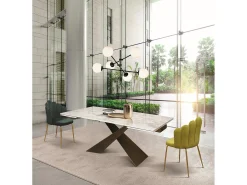 Mesa vitroceramica blanca,patas metal bronce 180x90-260x90cm - FIGARI