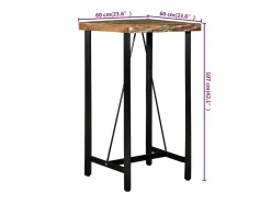 Mesa y 2 taburetes bar madera maciza reciclada cuero real lona