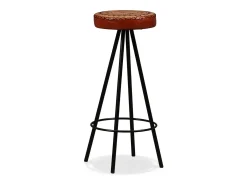 Mesa y 2 taburetes bar madera maciza reciclada cuero real lona