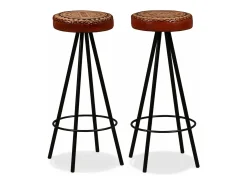 Mesa y 2 taburetes bar madera maciza reciclada cuero real lona